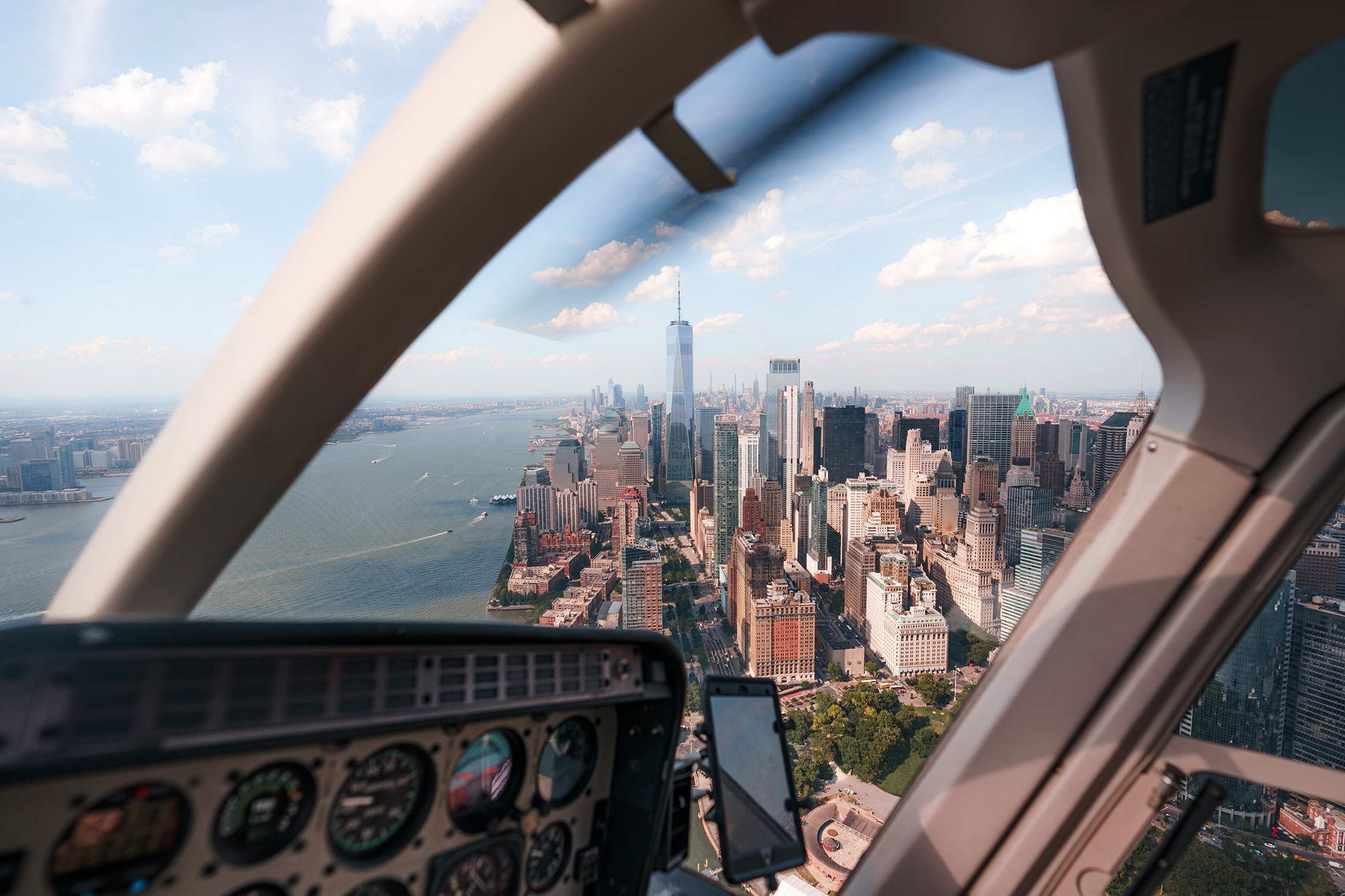 view from a helicopter of the city