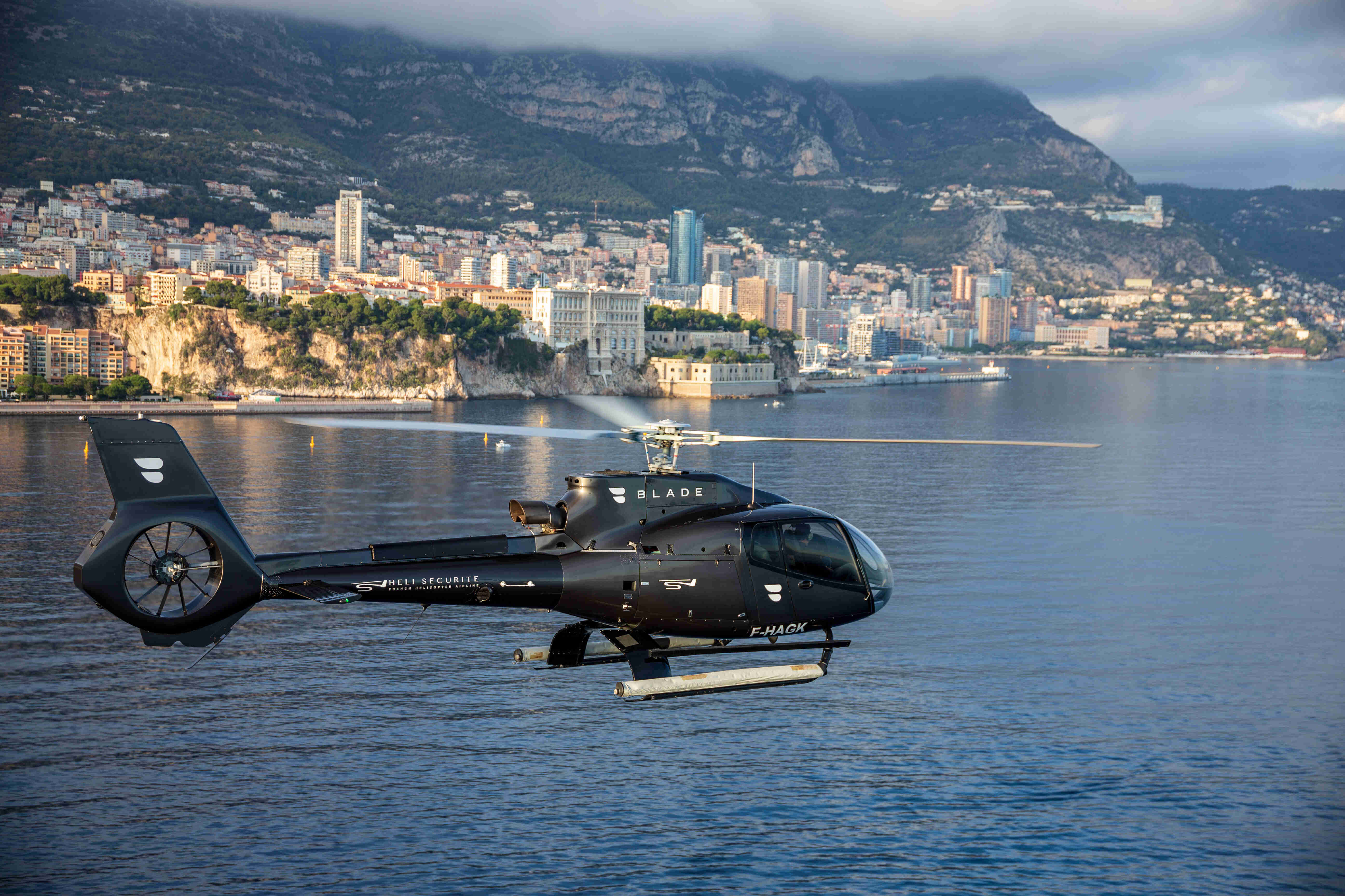 BLADE helicopter over the French Riviera coastline